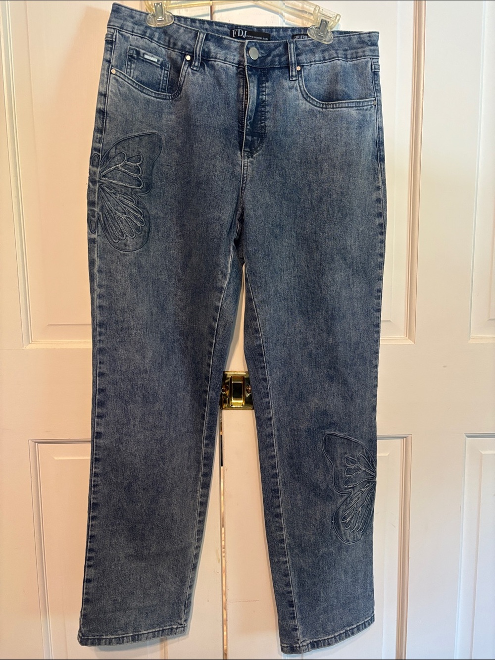 FDJ French Dressing Jeans Gray Acid Wash Butterfly Embroidered Straight Leg US10